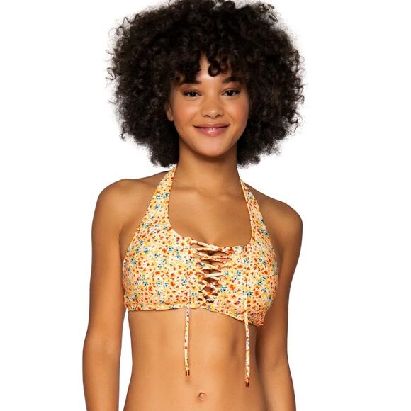 SWIM SYSTEMS Ahoy Halter Swimsuit Top Wildflower Meadow Size 36DD NWT Yellow - Picture 7 of 7